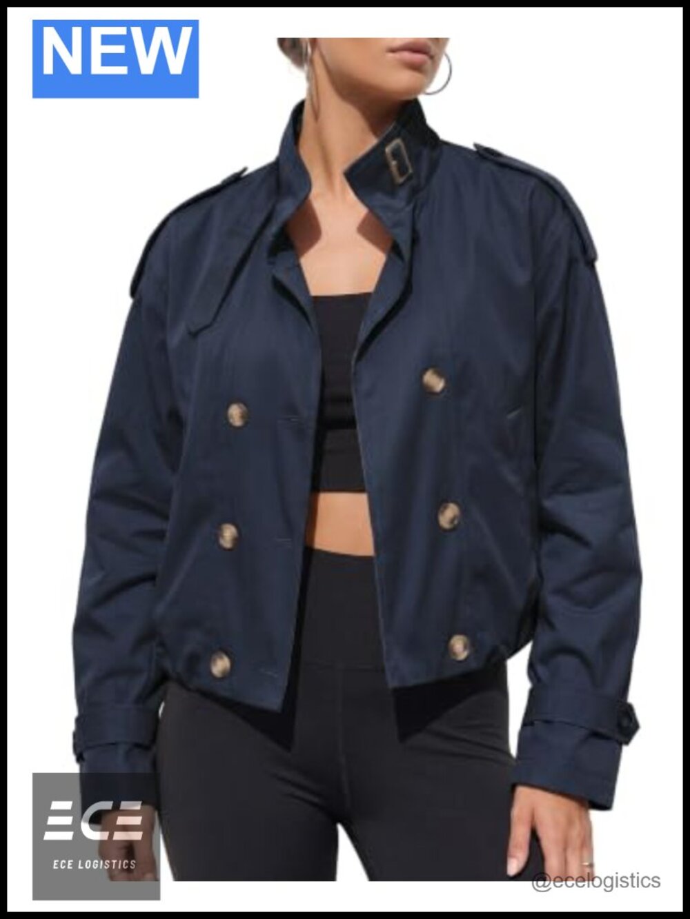 Women's Cropped Trench Coat Button Windproof Casual Jacket